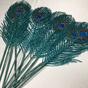 12 Glitter Peacock Feathers